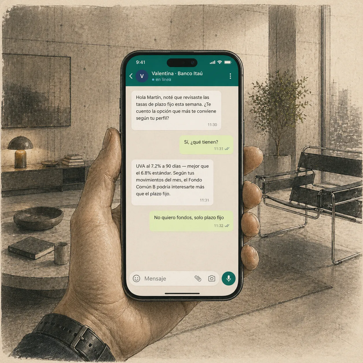 Conversación WhatsApp con Valentina — la voz del producto
